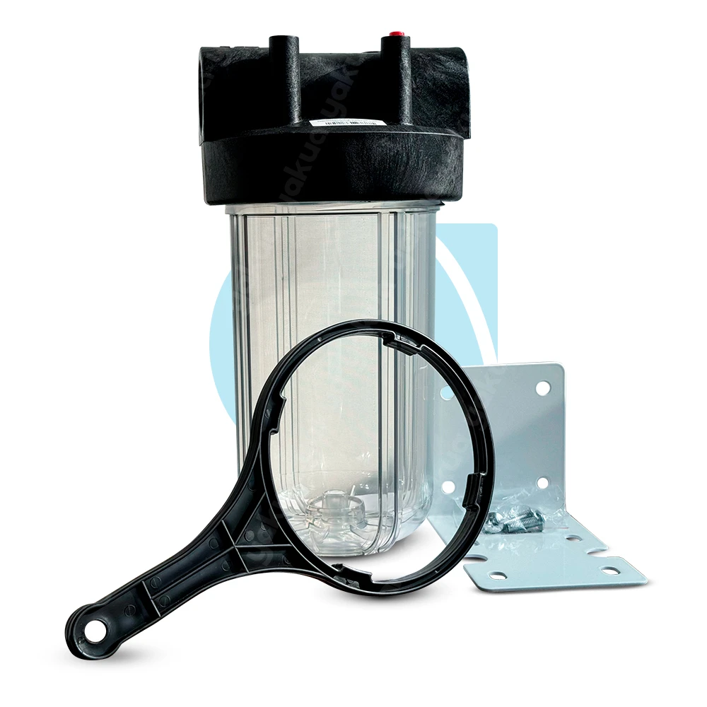 1-Portafiltro-4.5X10-Transpar-conex-1 Portafiltro 4.5x10 conexión 1-1/2" transparente con purga NW-BR10M-PET-1.5" - Imagen 1