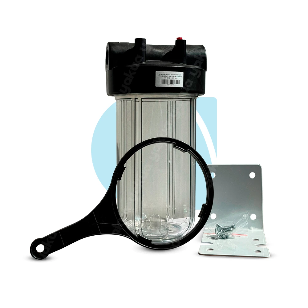 1-Portafiltro-4.5X10-Transpar-conex-34 Portafiltro 4.5x10 conexión 3/4" transparente con purga NW-BR10M-PET-3/4" - Imagen 1